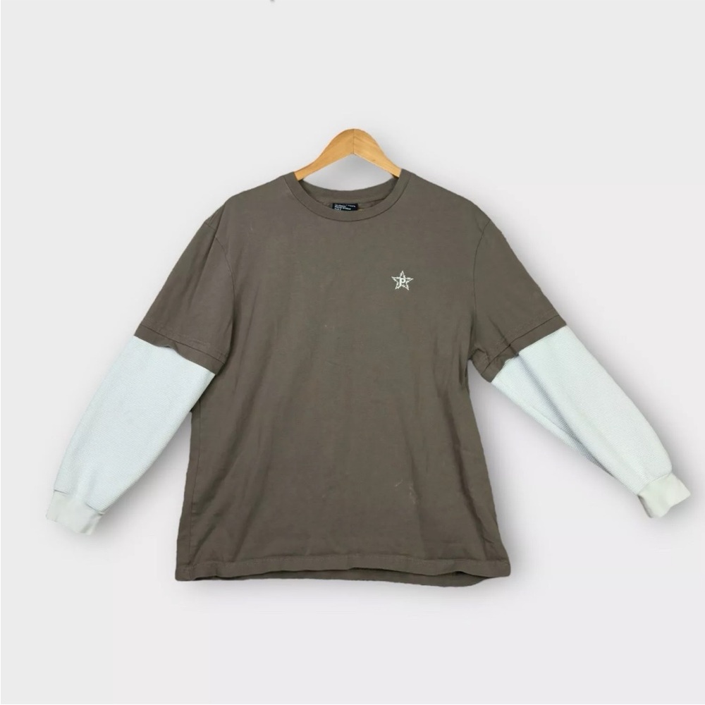 Pythia Crew Neck Sweatshirt Double Layer Long Sleeve Mens Large Brown And White